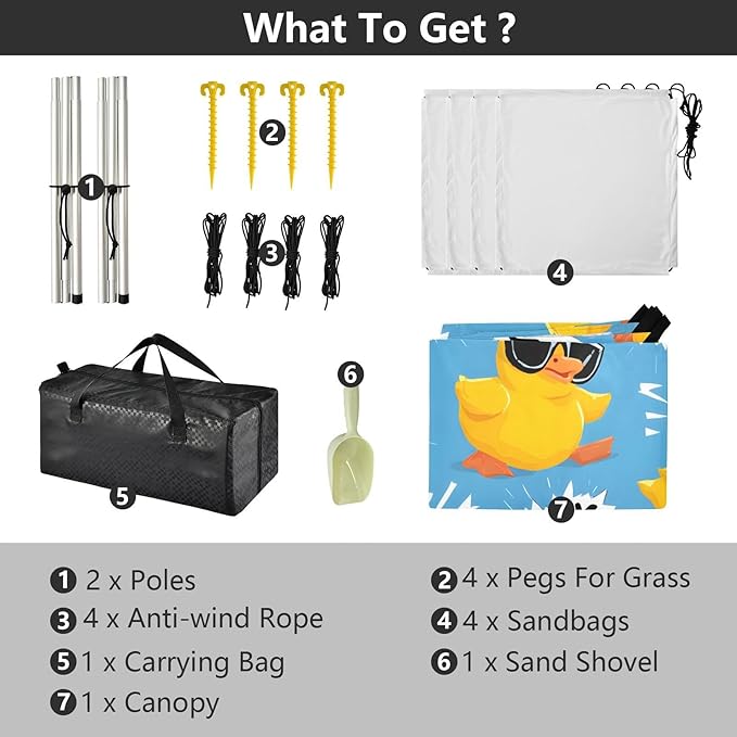 ALAZA Yellow Duck Cool Beach Tent Sun Shelter UPF50+ Protection Beach Shade Canopy w/ 4 Sandbags for Outdoor Camping Fishing Backyard Fun Picnic 10x9 ft