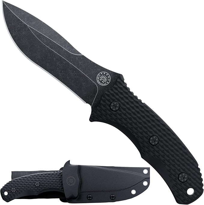 Off-Grid Knives - Backcountry Blackout V2 Fixed Blade with Cryo D2 Blade Steel Full Tang Grippy G10 Scales Kydex Sheath with Lo-Pro Belt Clip Camping Hunting Bushcraft Survival