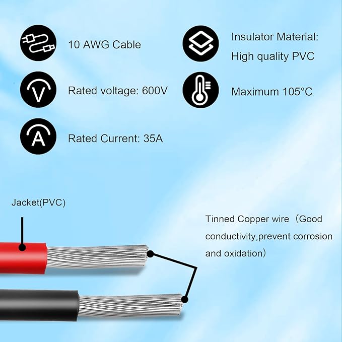 MOOKEERF 20FT Solar Panel to XT60i Adapter Connector XT60i-F Extension Cable for Portable Power Station Solar Generator