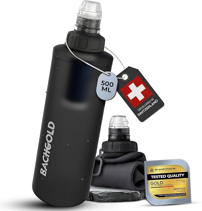 Water Filter Camping – Bachgold Squeeze Foldable Squeeze Bottle | Ultralight Backpacking Filtration for Hiking Survival &amp Emergency | Dual-Stage Filtration Swiss Design