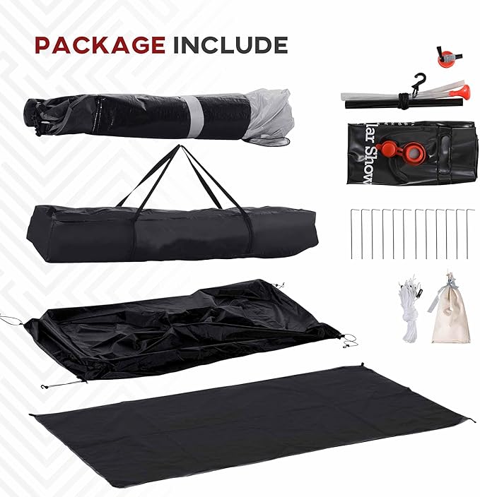 Camping Shower Tent - Instant Setup 2 Room Privacy Shelter w/20L Shower Bag 2000mm Waterproof Enclosure &amp Detachable Floor Portable Bathroom Tent for Beach/Camping/RV