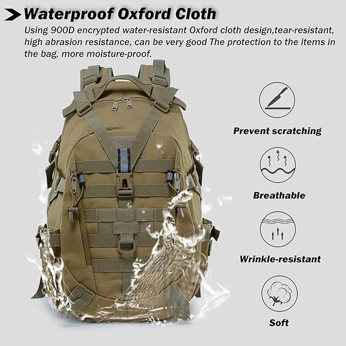 Military Tactical Backpack25L Army 3 Days Assault Pack BagOutdoor Tactical Bag Backpack for MenMolle Rucksack Waterproof (CamoB)
