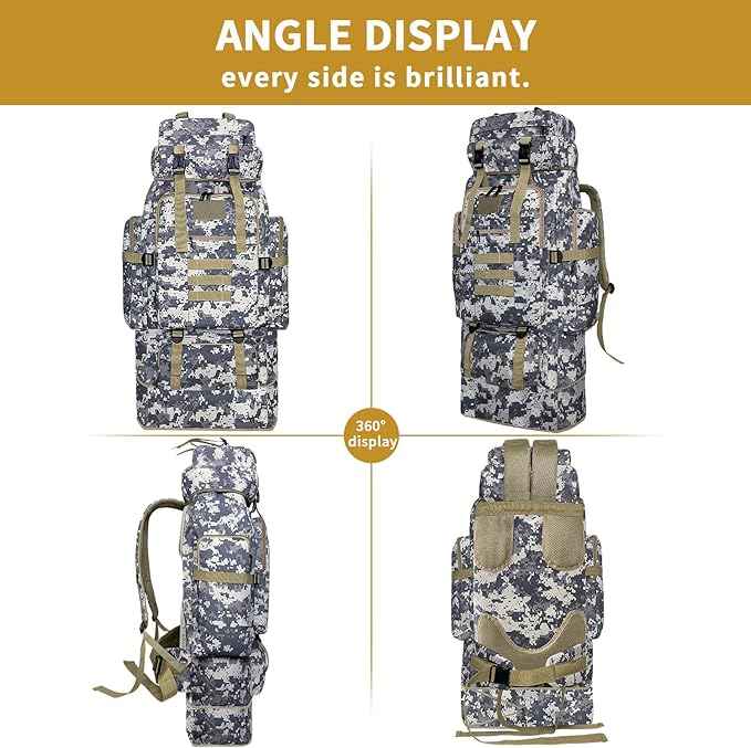 Hiking Backpack 100L Large Camping Backpack Expandable Waterproof MOLLE Rucksack Outdoor Sport Travel Daypack Military Tactical Back pack for Men Women (Camouflage)