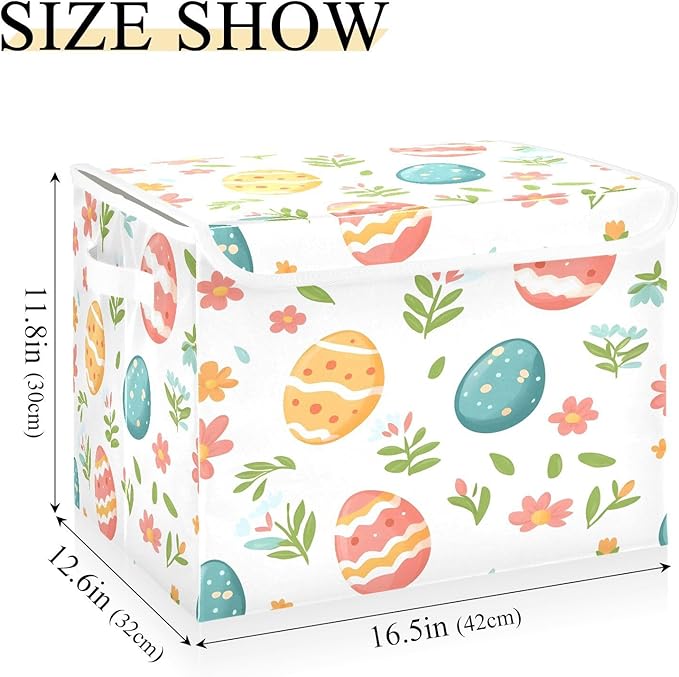 Christmas Storage Baskets with Lids Easter Eggs Collapsible Bins Stackable Fabric Linen Baskets Closet Organizer Container 16.5x12.6x11.8