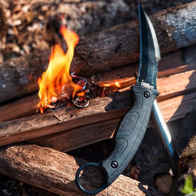BATTLBOX Doug Marcaida Designs K-TAC Fixed Blade Karambit 3.15in D2 Steel Curved Blade Finger Ring Handle Multi-Position Sheath EDC Camping Hiking Outdoors