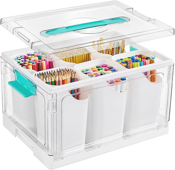 Vtopmart 24 QT Clear Plastic Craft Organizer with 6 Detachable Inserts Art Supply and Tool Storage Box for Craft CrayonPencils1 Pack