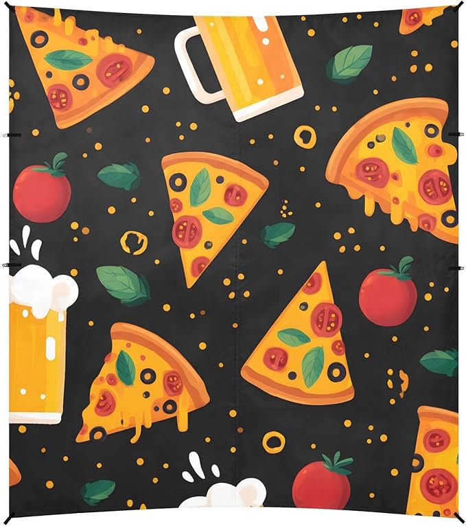 ALAZA Pizza Beer Tomato Pattern Beach Tent Sun Shelter Portable Canopy Sunshade for Outdoor Camping Picnics Backyard Fun 10x9 ft
