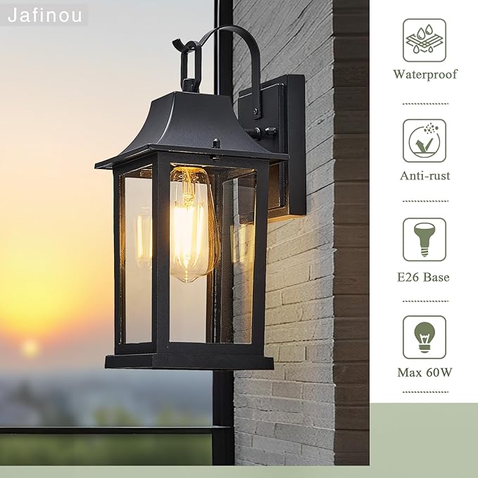 Outdoor Sconce LightsBlack 13 inch Outdoor Wall sconcesAluminum &amp Tempered Glass Exterior SconceWaterproof Rustproof Porch Lighting for Front DoorGaragePatio