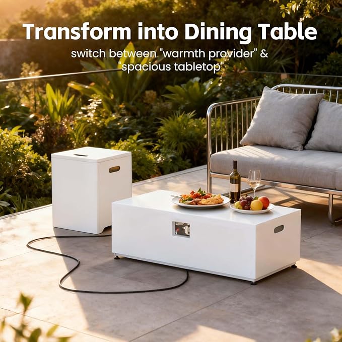 42 Propane Outdoor Fire Pit Table 55000 BTU Rectangular Aluminum Firepits with Tank Table and Waterproof Cover