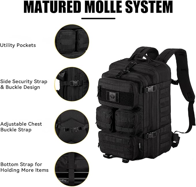 Tactical Backpack for Men 40/50L Expandable Military Backpack Waterproof MOLLE Hiking &amp Camping Rucksack Assault Pack &amp Bug Out Bag for Outdoor Work Backpack