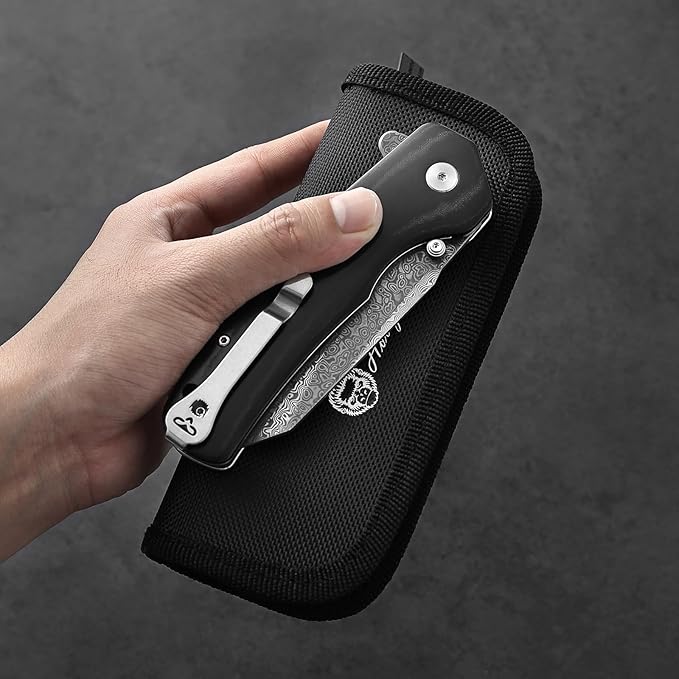 Clip Point Folding Knife with G10 Tactical Handle Damascus Steel Blade Gift Box Set - Ideal for Everyday Carry - Holtzman's Gorilla Survival