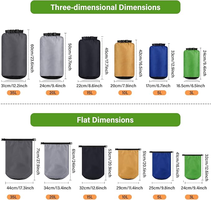 6 Pcs Waterproof Dry Bag Sack Lightweight Outdoor Dry Bags 35 L 20 L 15 L 10 L 5 L 3 L Waterproof Boat Bag for Kayaking Backpacking Hiking Camping Rafting(Dark Color)