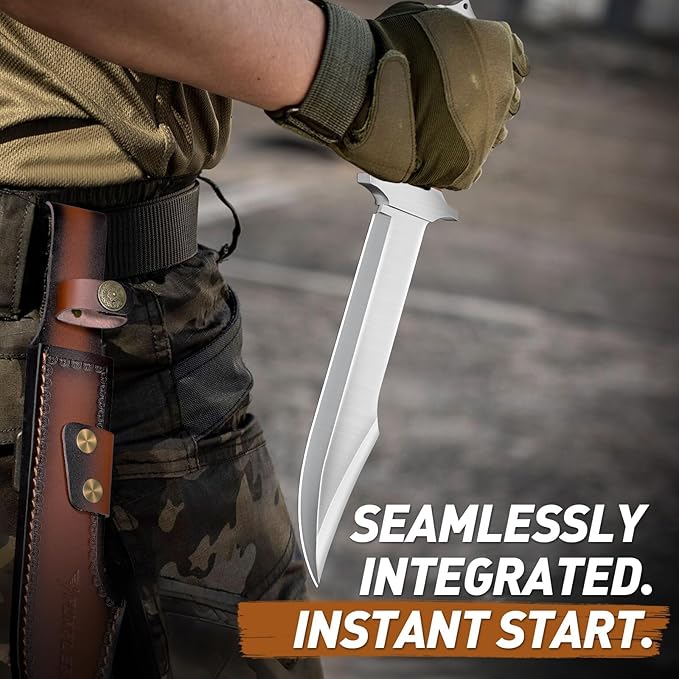 PURPLEBIRD 10 Fixed Blade Hunting Knife for Men Full Tang Bowie Knife with Sheath Heavy Duty Machete Knifes Stainless High Carbon Steel Survival Knives for Camping Bushcraft Gifts for Men