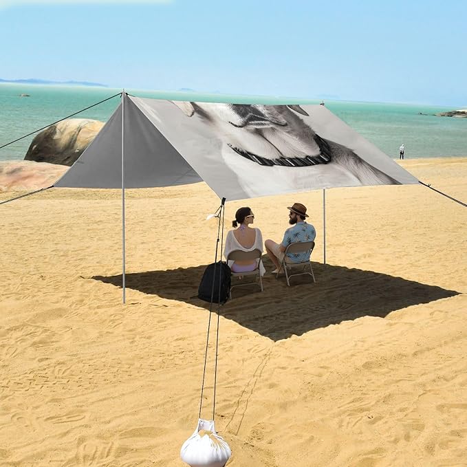 ALAZA White Labrador Wearing Transparent Glasses Beach Tent Sun Shelter Portable Canopy Sunshade for Outdoor Camping Picnics Backyard Fun 10x9 ft