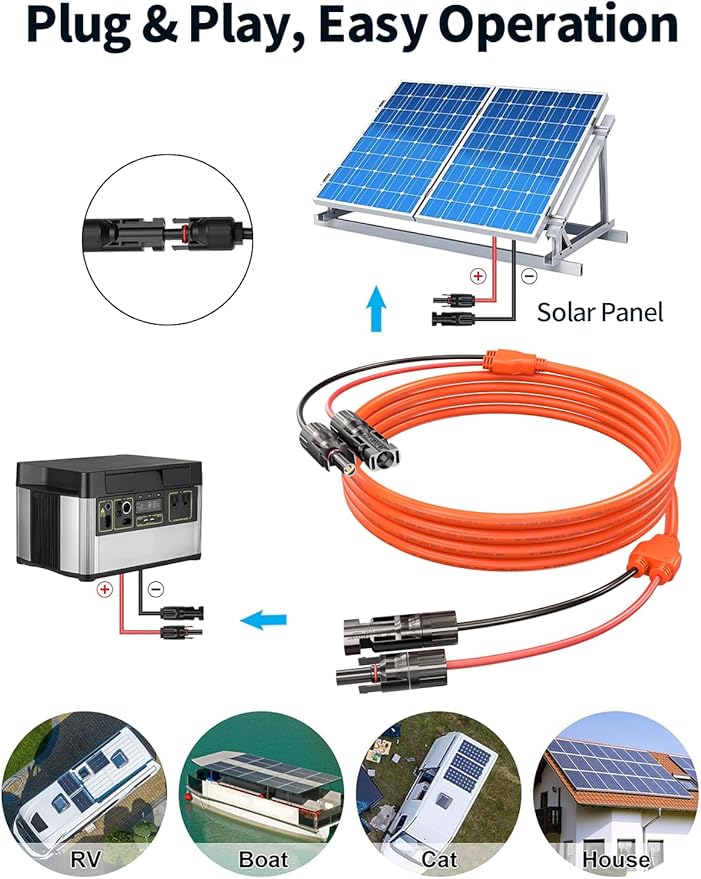 16.5FT Orange One-Piece Solar Panel Extension Cable 12AWG 4mm² Solar PV Wire with IP68 Female &amp Male Waterproof Connectors Durable Flame Retardant Sleeving for RV Home and Photovoltaic Systems