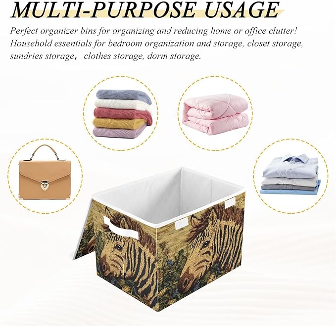 Storage Cube with Lid Art Zebra Print 16.5×12.6×11.8 IN Collapsible Large Capacity Foldable Storage Basket Bin Organizer