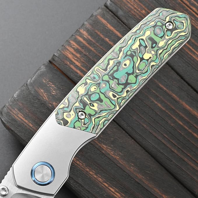 Sitivien ST271 Folding Knife M390 Steel Blade Titanium &amp Carbon Fiber Handle Knife with Pocket Clip for Men Women Outdoor Camping Hiking Survival(Green)