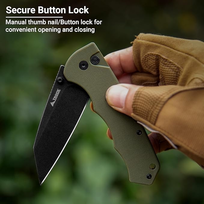 Pocket Knife - 3.39 EDC Knife D2 Blade Black Stonewashed Finish Folding Knife - G10 Handle with Thumb Stud - Pocket Knife for Men Women - Camping Hiking Survival Knife