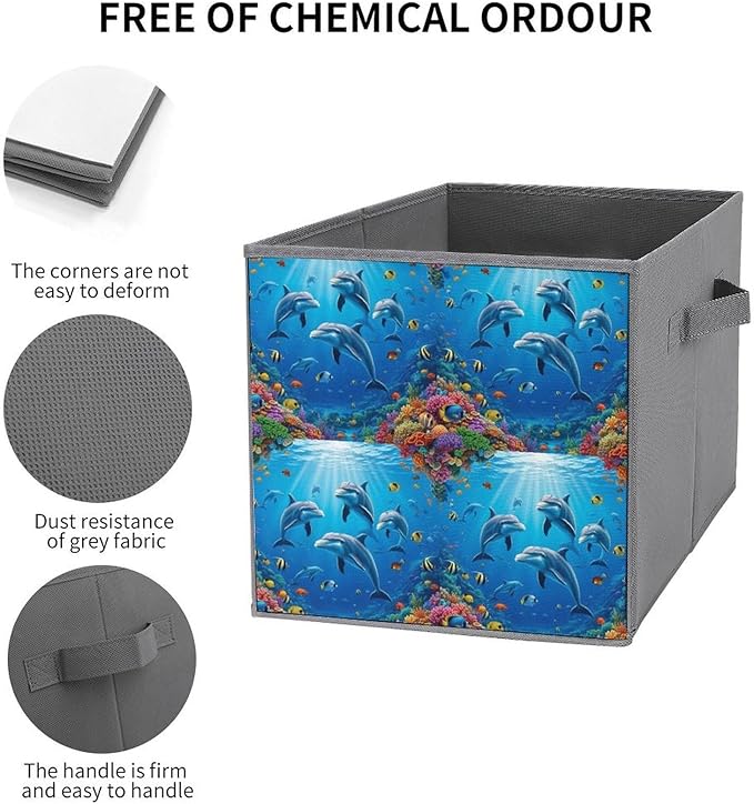 Foldable Storage Box with Handles Dolphin Underwater World Durable Collapsible Cube Bin for Organizing Toys Books Clothes Versatile Home &amp Office Solution