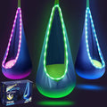 Light Up Kids Pod Swing Seat Upgraded Kids Hanging Hammock Swing with LED Lights Cotton Sensory Pod Swing Chair with Inflatable Pillow Pod Swing for Kids Indoor &amp Outdoor (1 PCS) (Blue)