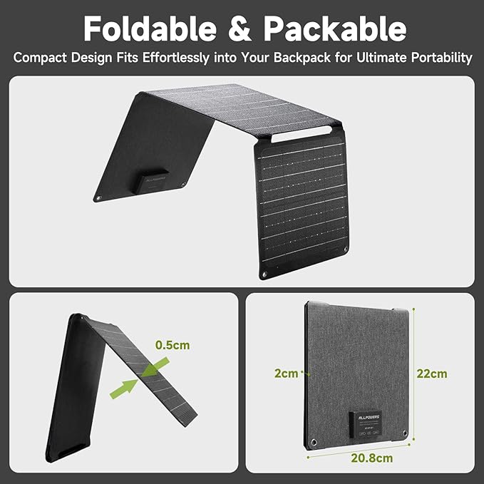 ALLPOWERS SP001 21W Portable Solar Panel Charger High-Efficiency 22-25% Folding Solar Panel for Camping RV Home and Outdoor Use with Dual USB Outputs（SP001-21W
