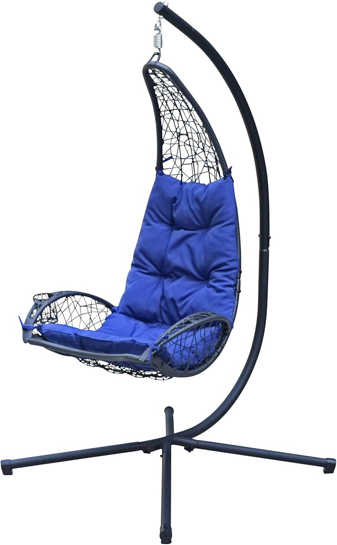 Algoma Net Company Cushioned Rattan Wicker Hanging Chair with Stand
