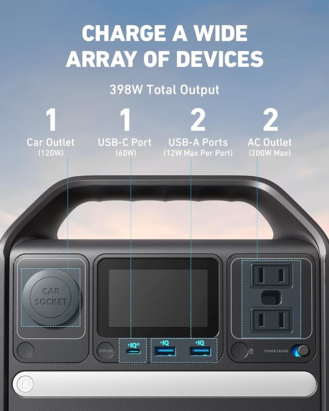 Anker 521 Portable Power Station Upgraded with LiFePO4 Battery 256Wh 6-Port PowerHouse 300W (Peak 600W) Solar Generator with 100W Solar Panel 2 AC Outlets 60W USB-C PD Output Outdoor Generator