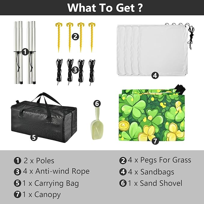 xigua St. Patrick's Day Clover Beach Tent Sun Shelter with Carrying Bag - Silver Coated Oxford Fabric Beach Canopy for Beach Camping Fishing - Includes Windproof Ropes Sandbags &amp Stakes