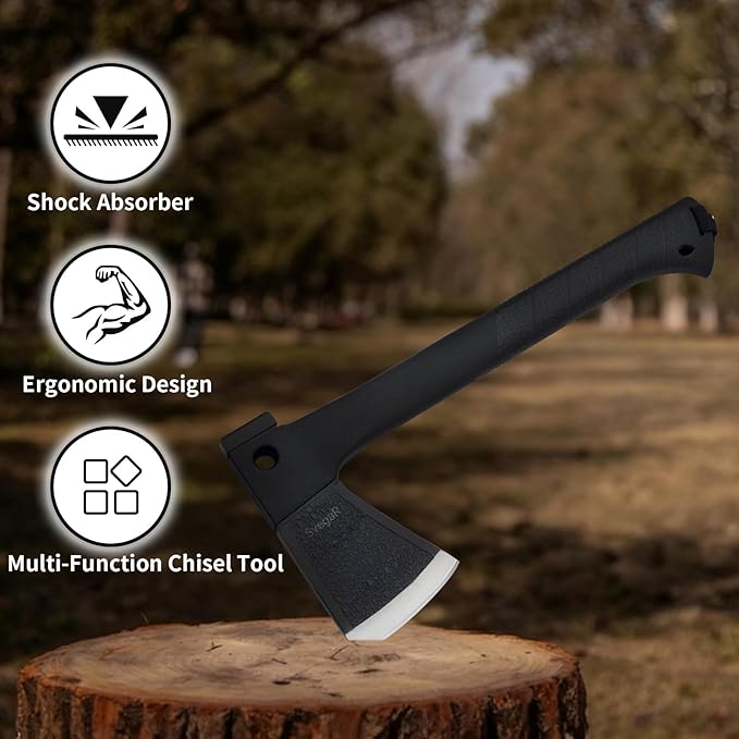 Camping Axe and Hatchet Multi-Tool – 14 Survival Outdoor Axe Includes Handsaw Fire Starter Sheath Fishing Kit &amp Whistle – Compact Tool for Camping Hiking &amp Bushcraft