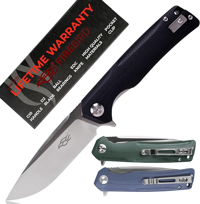 Firebird GANZO FH91-BK Ball Bearing Pocket Folding Knife D2 Steel Blade Ergonomic G10 Anti-Slip Handle with Clip Camping Fishing Hunting Outdoor Flipper EDC Pocket Knife (Black)