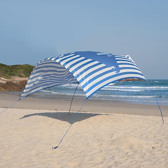 Beach Wind-Powered Shade Canopy Portable Sun Shelter Tent UPF 50+ UV Protection Lightweight Easy Set Up 150 Sq. Ft. of Shade for 3-6 PeopleRegatta Manta Rays Stripe