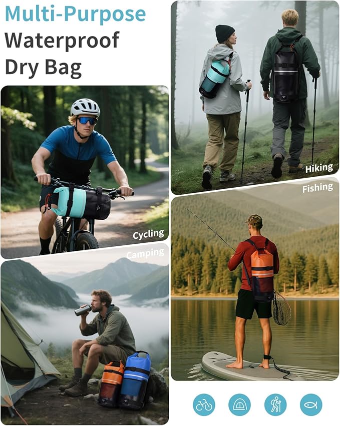 ECOHUB Waterproof Dry Bag for Women Men 5L/10L/20L Roll Top Lightweight Dry Storage Bag Backpack for Travel Kayaking Hiking Floating with Waterproof Phone Case