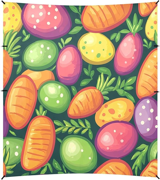 Easter Eggs Carrots Beach Tent Sun Shelter Set UPF50+ UV Protection 10.5 x 9.19 FT Camping Shade Canopy with Sandbags Sand Anchors Carrying Bag and Others