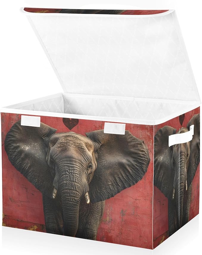 AIXIWAWA Lidded Storage Cube (Heart Elephant) Fabric Foldable Closet Bins with Flip Lid and Handles Organizer Basket Container 16.5 x 12.6 x 11.8 IN