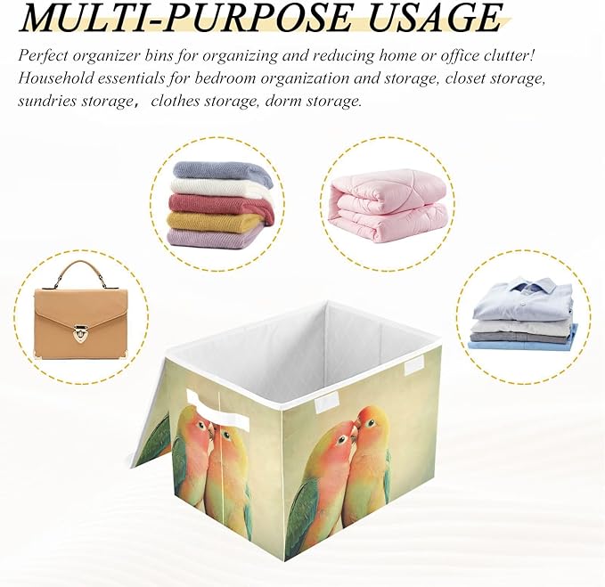 AIXIWAWA Lidded Storage Cube (Love Parrot) Fabric Foldable Closet Bins with Flip Lid and Handles Organizer Basket Container 16.5 x 12.6 x 11.8 IN