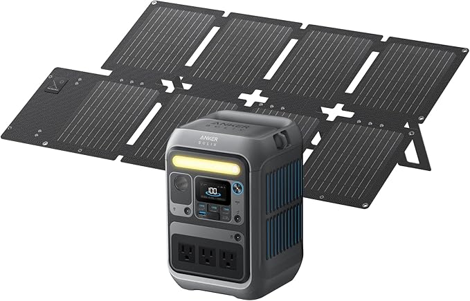 Anker Solar Generator SOLIX C300 with 60W Solar Panel 288Wh Portable Power Station 300W (600W Surge) LiFePO4 Battery 140W Two-Way Fast Charging for Outdoor Camping Traveling and Emergencies