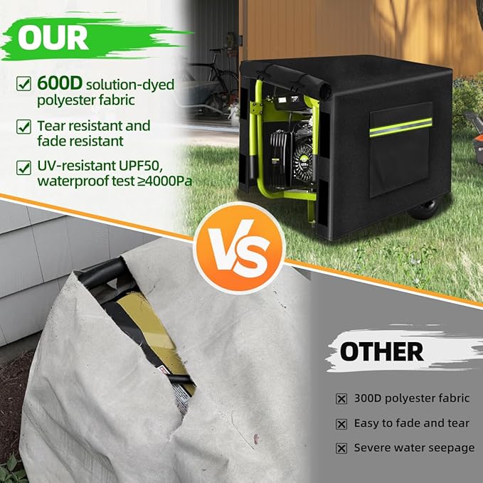 Outdoor Generator Cover While Running 600D Polyester Waterproof Generator Covers for Outside Fade and Tear Resistant All-weather Generator Enclosure 26”Lx20”Wx20”H (Black)