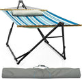 Tranquillo Unity Adjustable Hammock Stand 800 lbs Capacity Steel Double Hammock Stand for 2 Persons Premium Pre-Assembled Stand for Indoor Outdoor Blue Leaf
