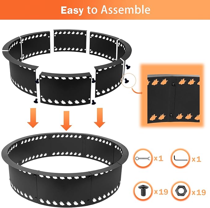 Outdoor Smokeless Fire Pit Ring 31 inch Metal Steel Firepit Ring Insert Round Firepit Ring for Outside Wood Burning DIY Fire Pits Outdoor Fire Place for Camping Garden Patio Backyard