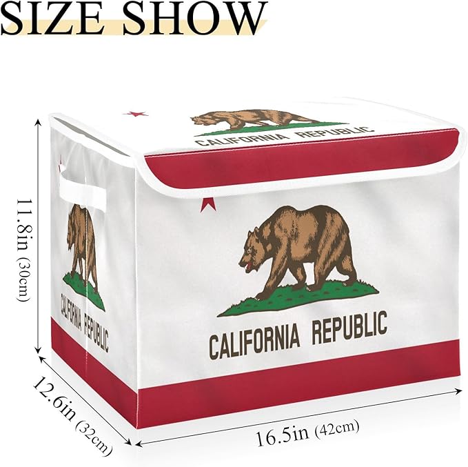 California State Flag Storage Bins with Lid Collapsible Storage Baskets Lids for Storage for Office Supplies Office