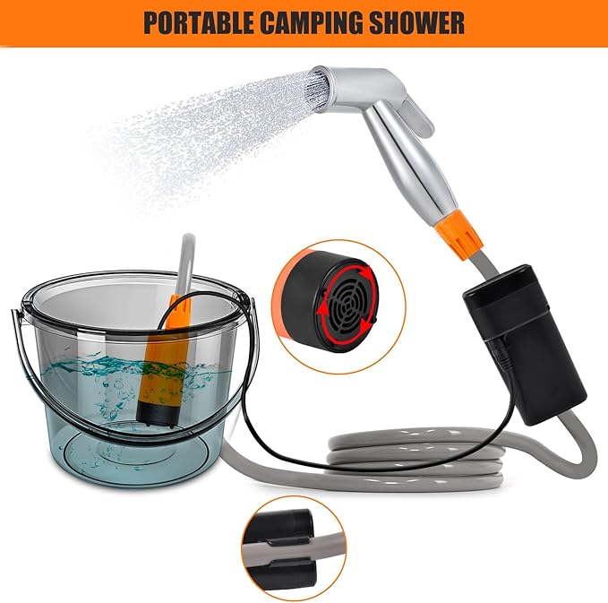 Spray gun headPortable electric outdoor shower two charging methods camping shower pump one-button switch control suitable for pet bathing and plant watering