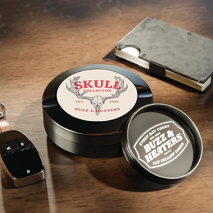 Buzz &amp Heaters Metal Container for Zyn | Metal Holder for Zyn | Skull Collector