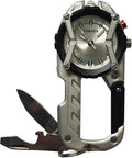 Multitool Clip Watch for Men – Silver | 100ft Water Resistant Clip-On Watch with LED Light Bottle Opener Screwdriver &amp Carabiner – Stainless Steel Outdoor Work &amp Camping Tool