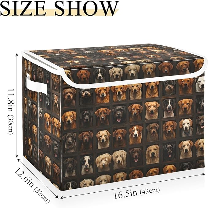 Storage Cube with Lid Dogs Portraits Print 16.5×12.6×11.8 IN 1 Pack Collapsible Large Capacity Foldable Storage Basket Bin Organizer