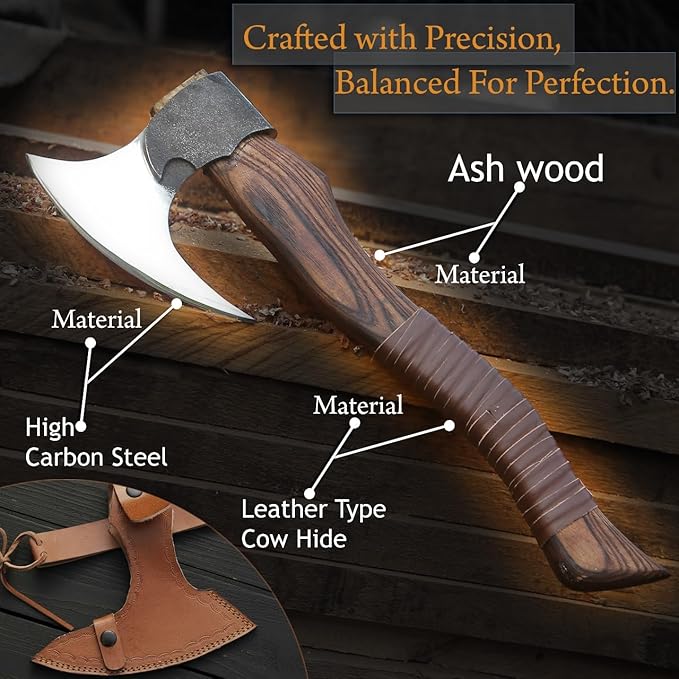 Kacha Store | Custom Handmade Viking Medieval Axe with GiftHand AxesViking Gifts for MenCamping TomahawkBeardedValhalla Ax with Leather Sheath (Battle)