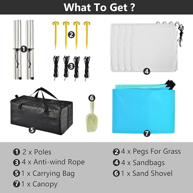 Light Blue Gradient Foldable Beach Cabana UPF50+ Protection Easy Setup Large Sun Shelter Includes Sand Shovel Sandbags Stability Poles for Family Trips Picnics &amp Camping