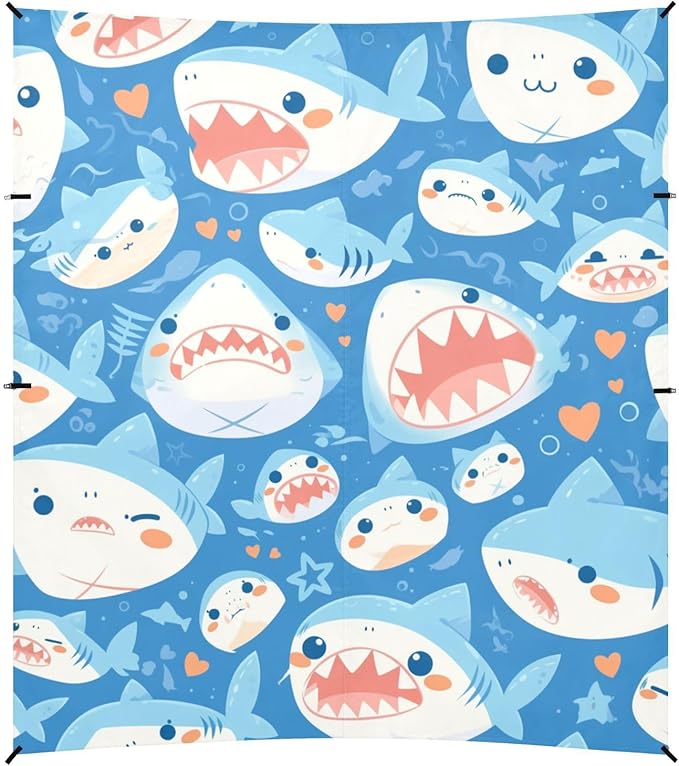 Shark Water Blue Pattern Beach Tent &amp Canopy UPF50+ Waterproof Large Sun Shelter with Sand Shovel Sandbags for Camping Picnics Backyard &amp Fishing