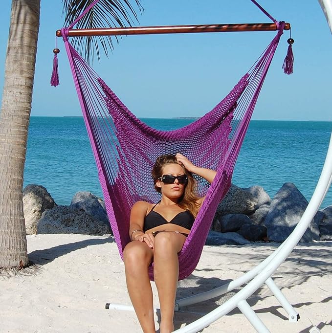 Large Caribbean Hammock Chair - 48 Inch - Polyester - Hanging Chair - Purple