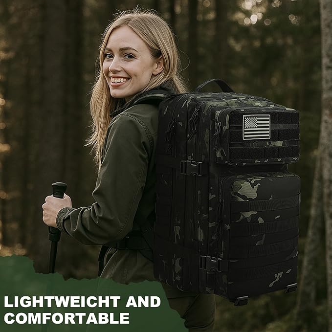 Men and Women 45L Outdoor Camouflage Backpack Capacity Hiking and Camping Bag Multi-functional Storage 3D Backpacks (Black2 45L)