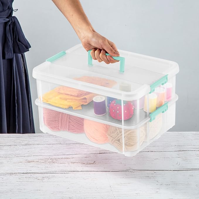 STERILITE Convenient Home 2-Tier Layer Stack Carry Storage Box Clear 12-Pack 12 X 1